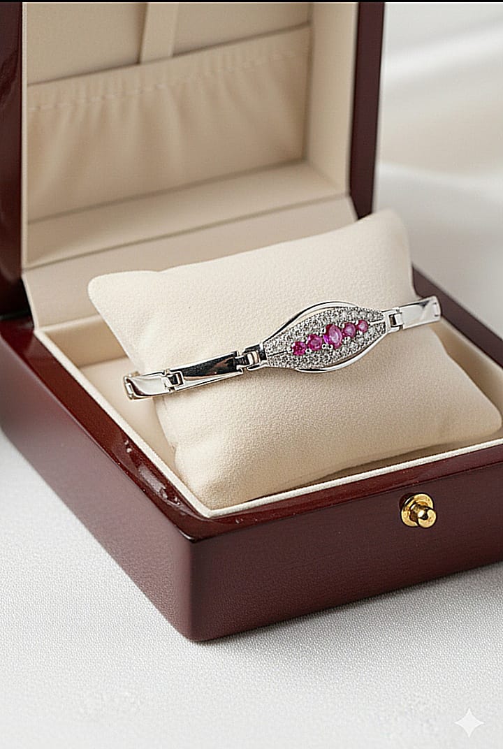 Lbc003 (MSJ) Round Silver Midi pink Stone Bracelet