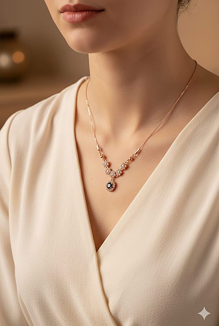 Pcs012 (MSJ) Round Flower wWth Balck Stone or Golden Chain Pendent