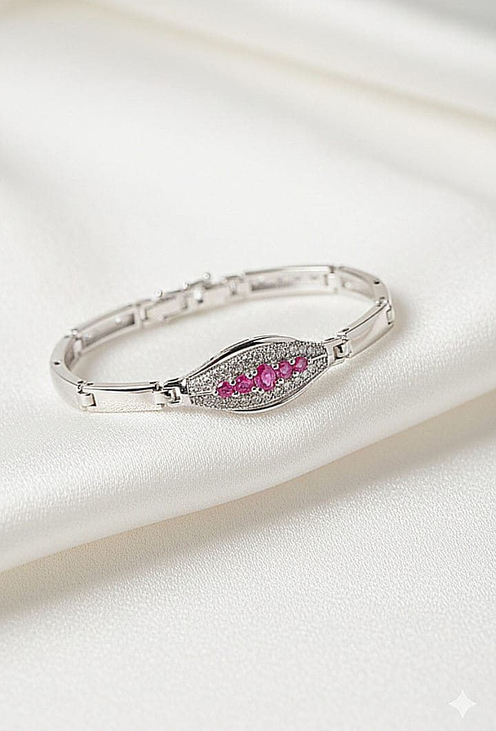 Lbc003 (MSJ) Round Silver Midi pink Stone Bracelet