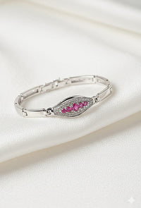 Lbc003 (MSJ) Round Silver Midi pink Stone Bracelet