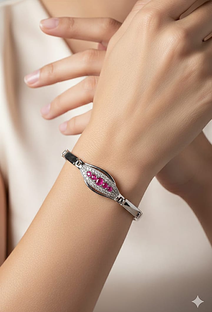 Lbc003 (MSJ) Round Silver Midi pink Stone Bracelet